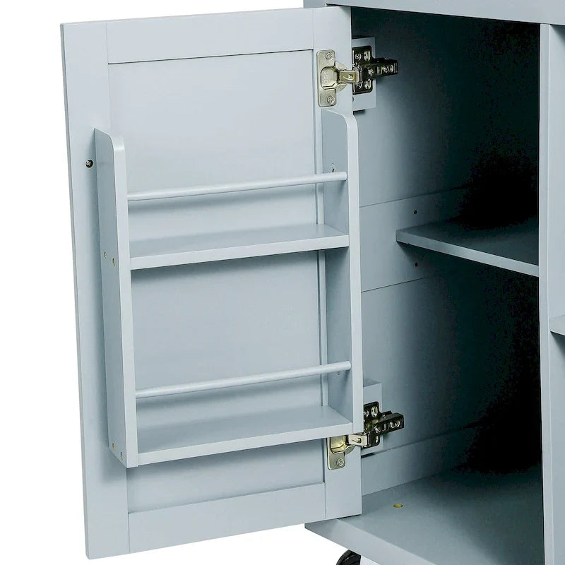 Kitchen Island on 5 Wheels with Storage Cabinet and 3 Drawers