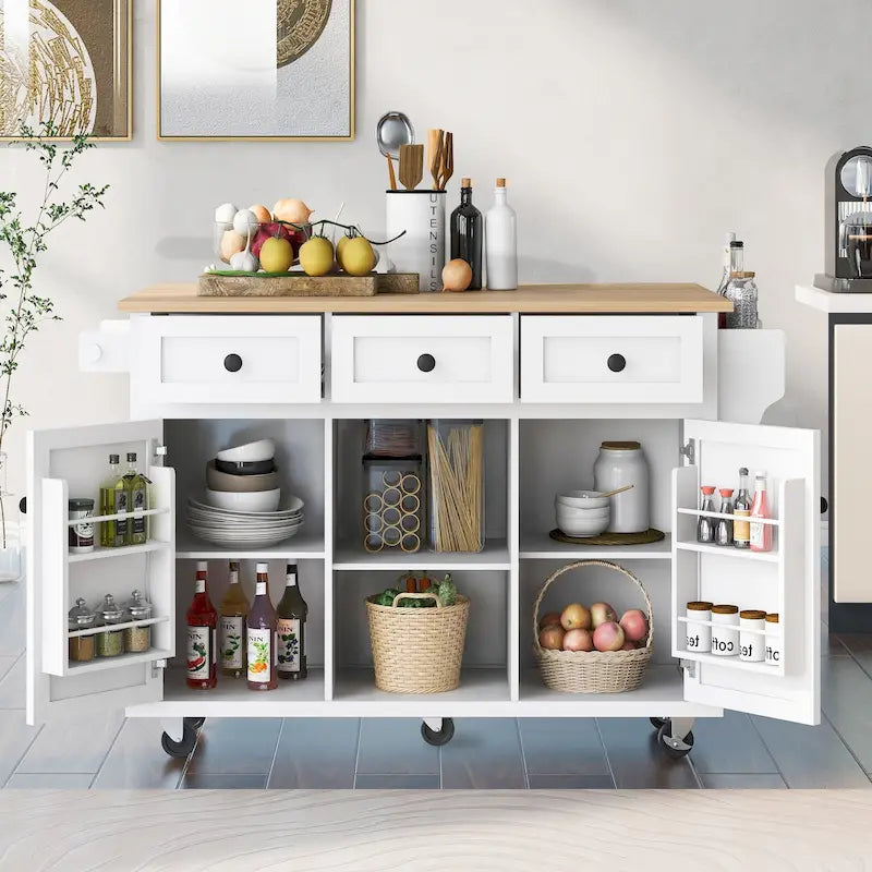 Isola da cucina su 5 ruote con mobile contenitore e 3 cassetti