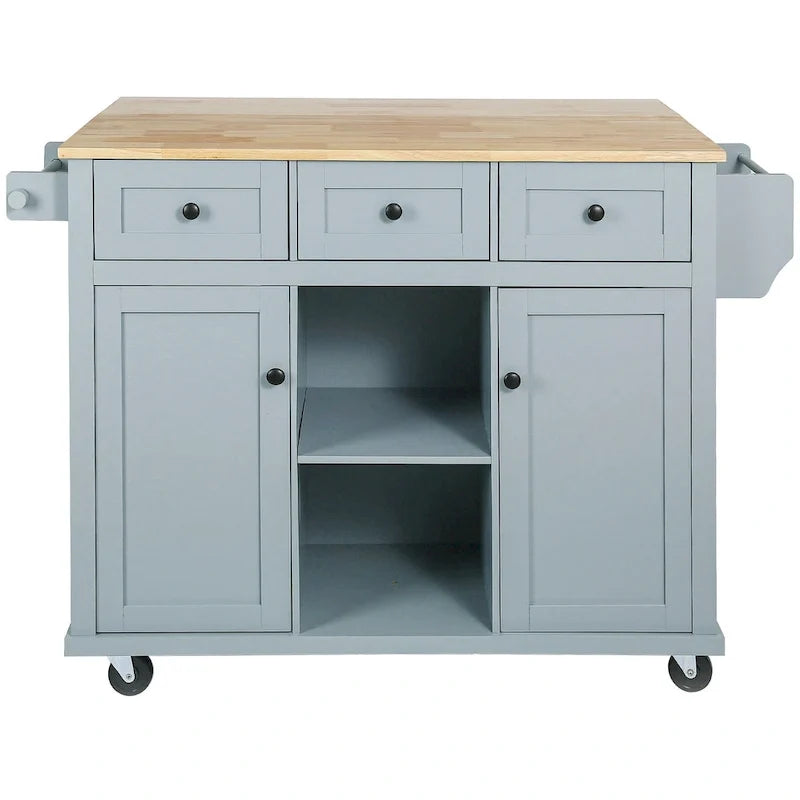 Kitchen Island on 5 Wheels with Storage Cabinet and 3 Drawers