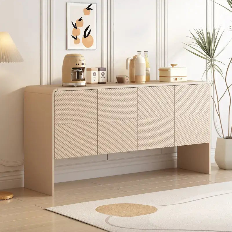 Minimalistyczna komoda o pojemności 60 l z 4 drzwiami i mechanizmem odbijającym, do salonu i przedpokoju (krem morelowy)