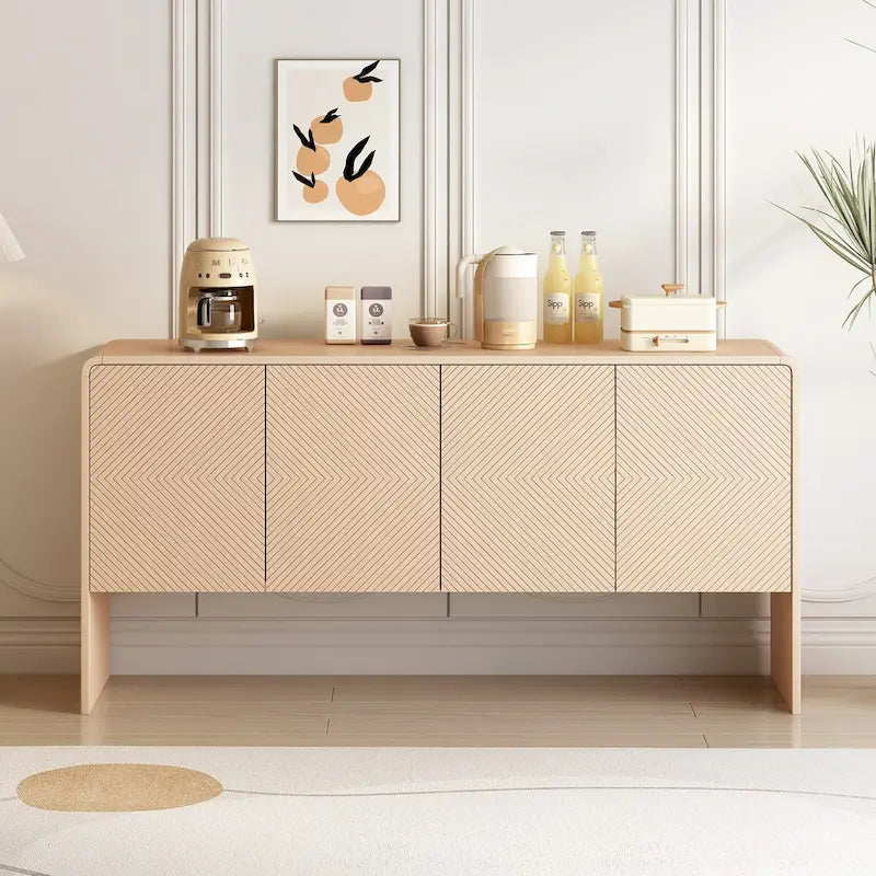 Credenza in stile minimalista da 60 L con ampio spazio contenitivo, 4 ante e meccanismo a pressione, per soggiorno e ingresso (crema albicocca)