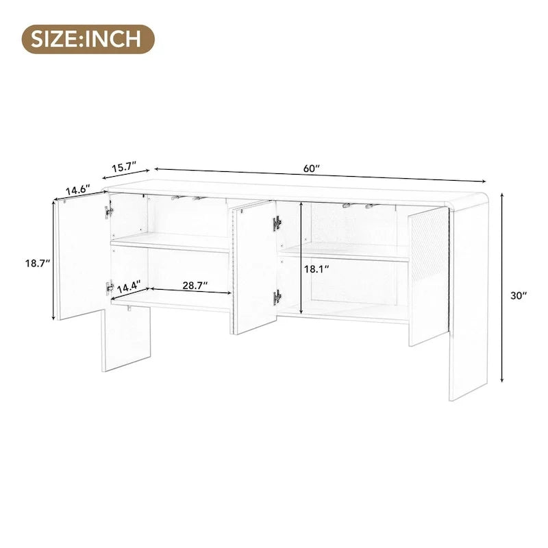 Minimalistyczna komoda o pojemności 60 l z 4 drzwiami i mechanizmem odbijającym, do salonu i przedpokoju (krem morelowy)