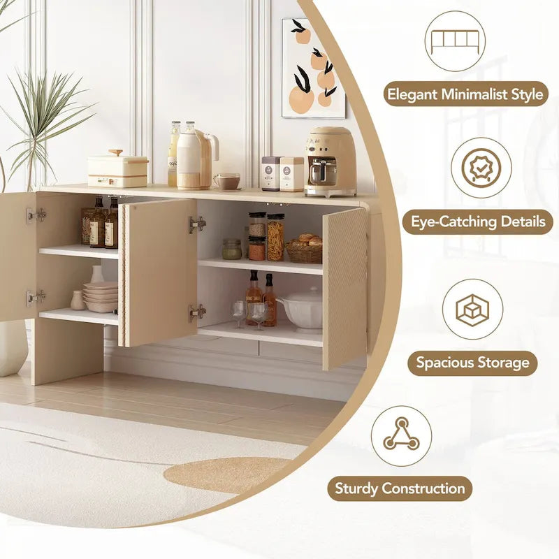 Credenza in stile minimalista da 60 L con ampio spazio contenitivo, 4 ante e meccanismo a pressione, per soggiorno e ingresso (crema albicocca)