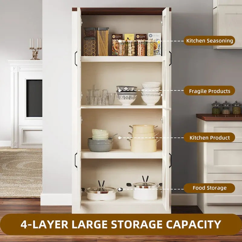 66 Tall Freestanding Kitchen Pantry Cabinet with Glass Doors